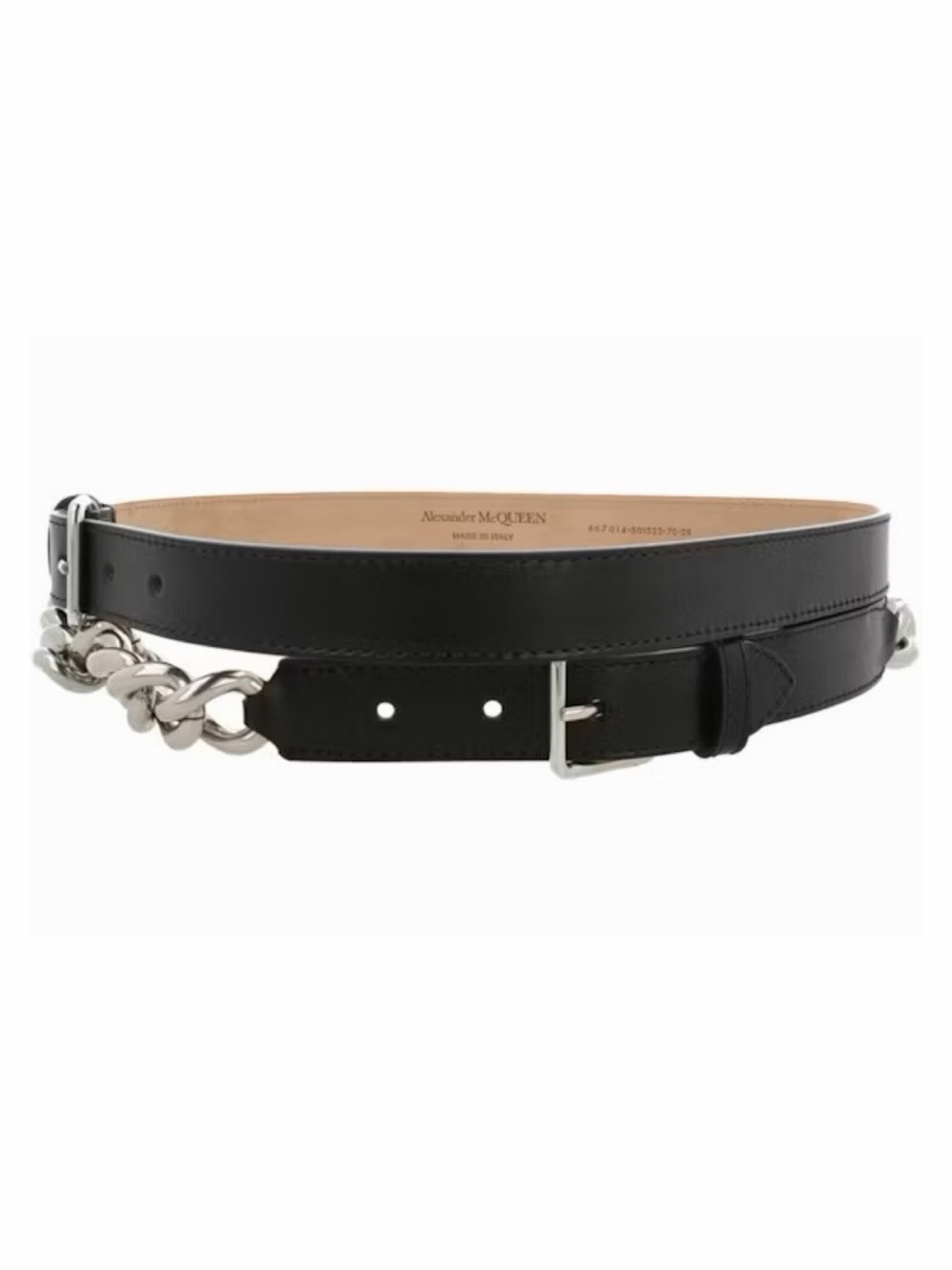 Alexander McQueen Black Leather Double Belt with Chain NWT Size 65